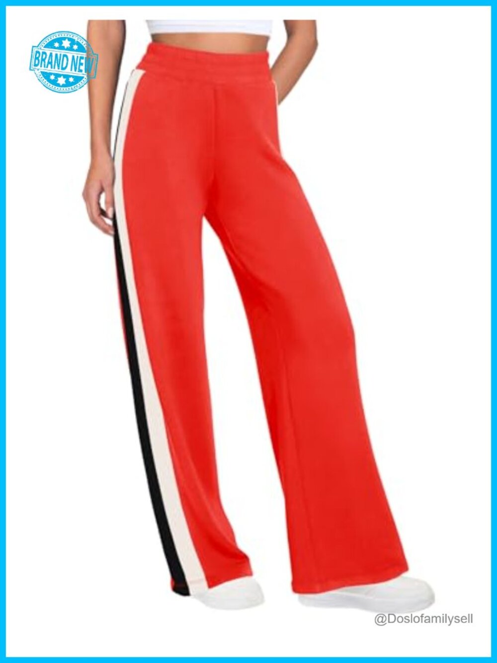 Women's Wide Leg Sweatpants High Waisted Striped Track Pants with Pockets